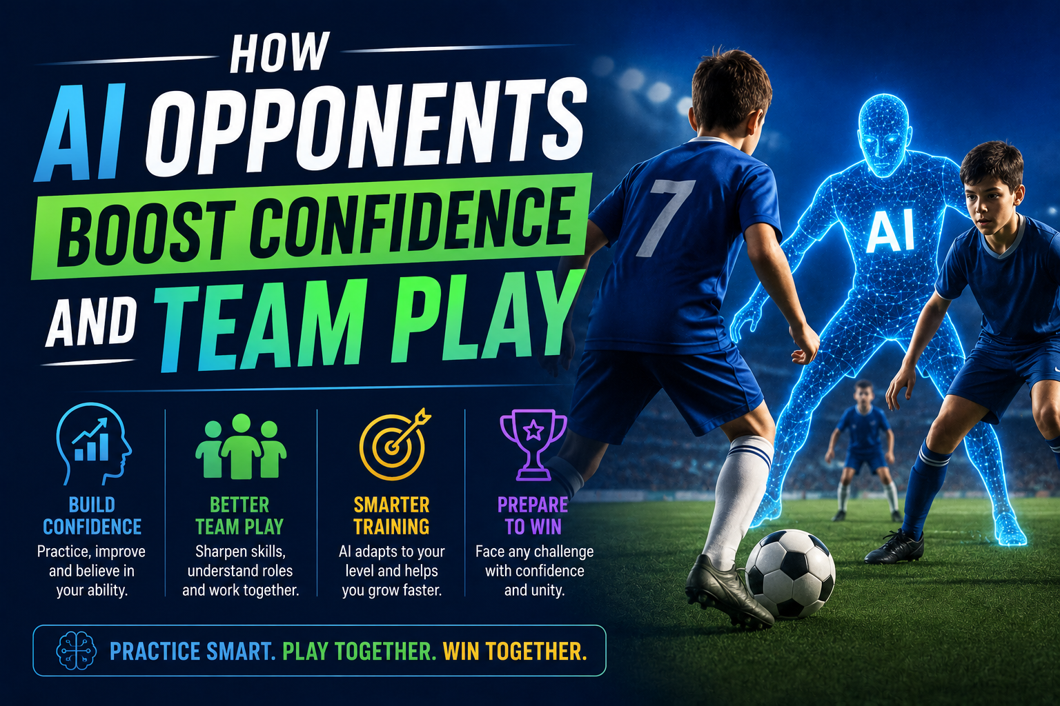 Multiplayer game squad celebrating victory with subtle AI opponent indicators
