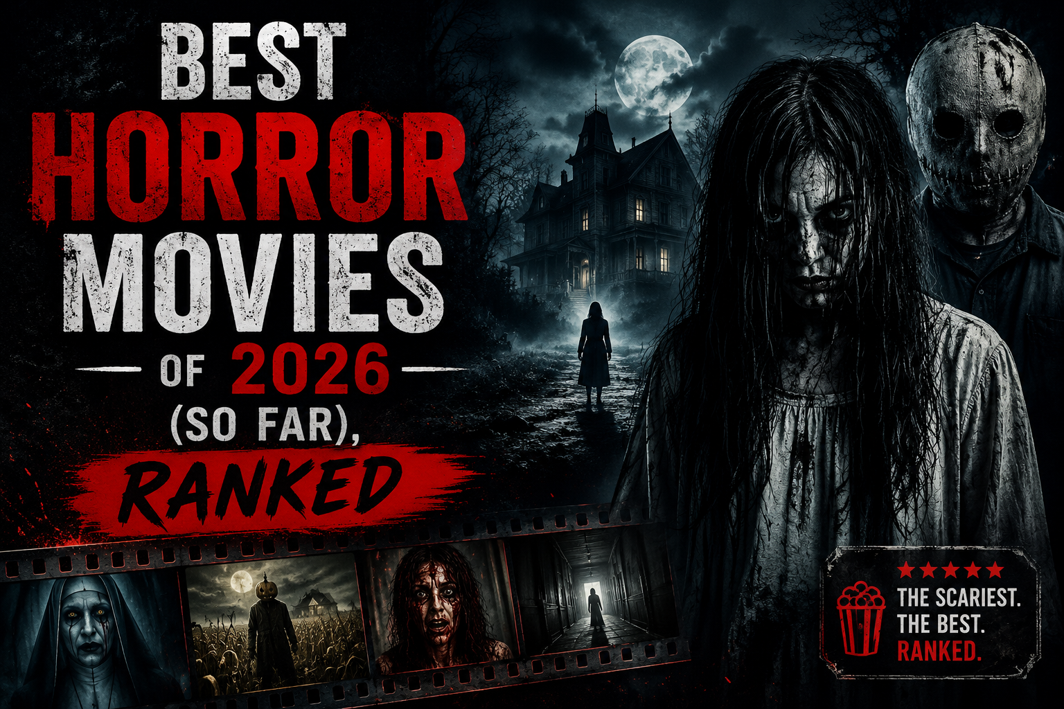 Collage of standout 2026 horror films including Backrooms, Obsession and Hokum in moody colors