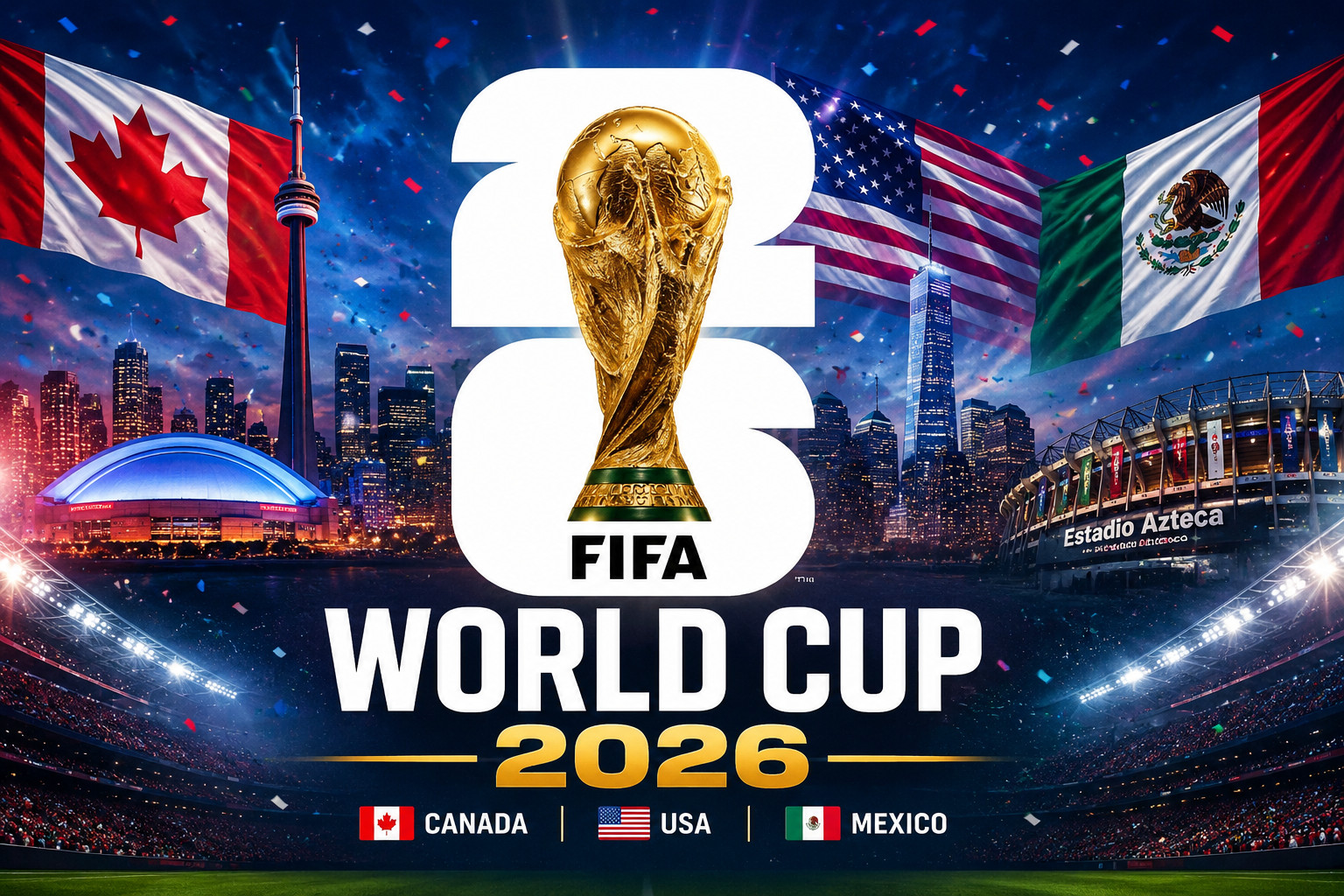 Fans waving Argentina, England, France and Spain flags at a World Cup semi-final stadium