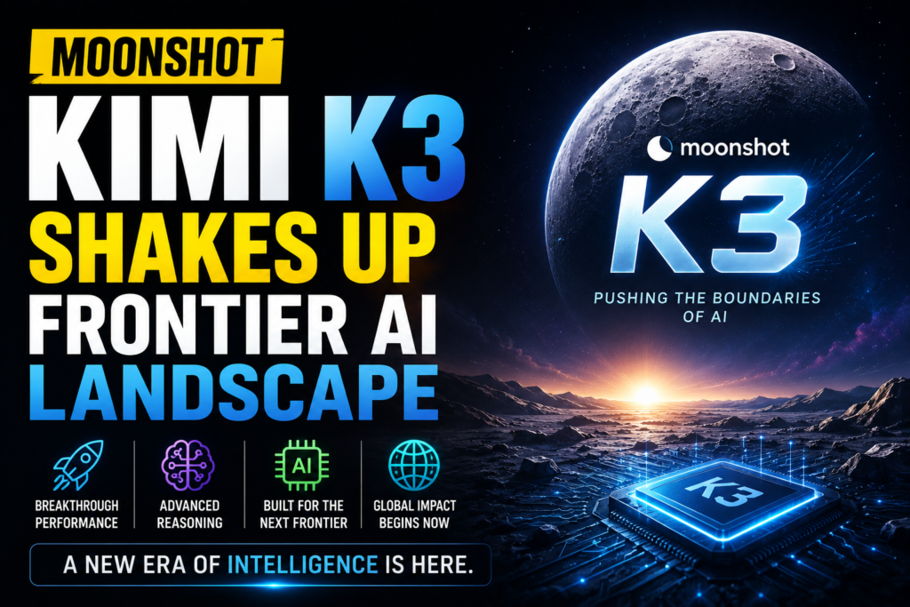 Moonshot Kimi K3 AI model represented as glowing AI brain in server room