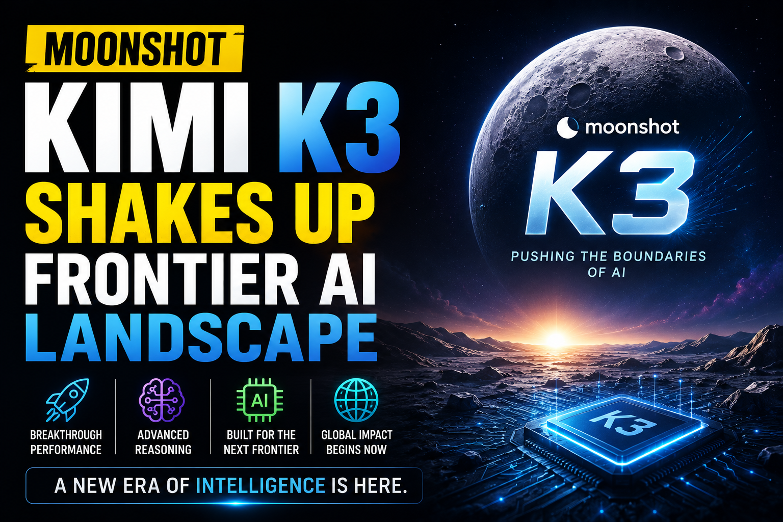 Moonshot Kimi K3 AI model represented as glowing AI brain in server room