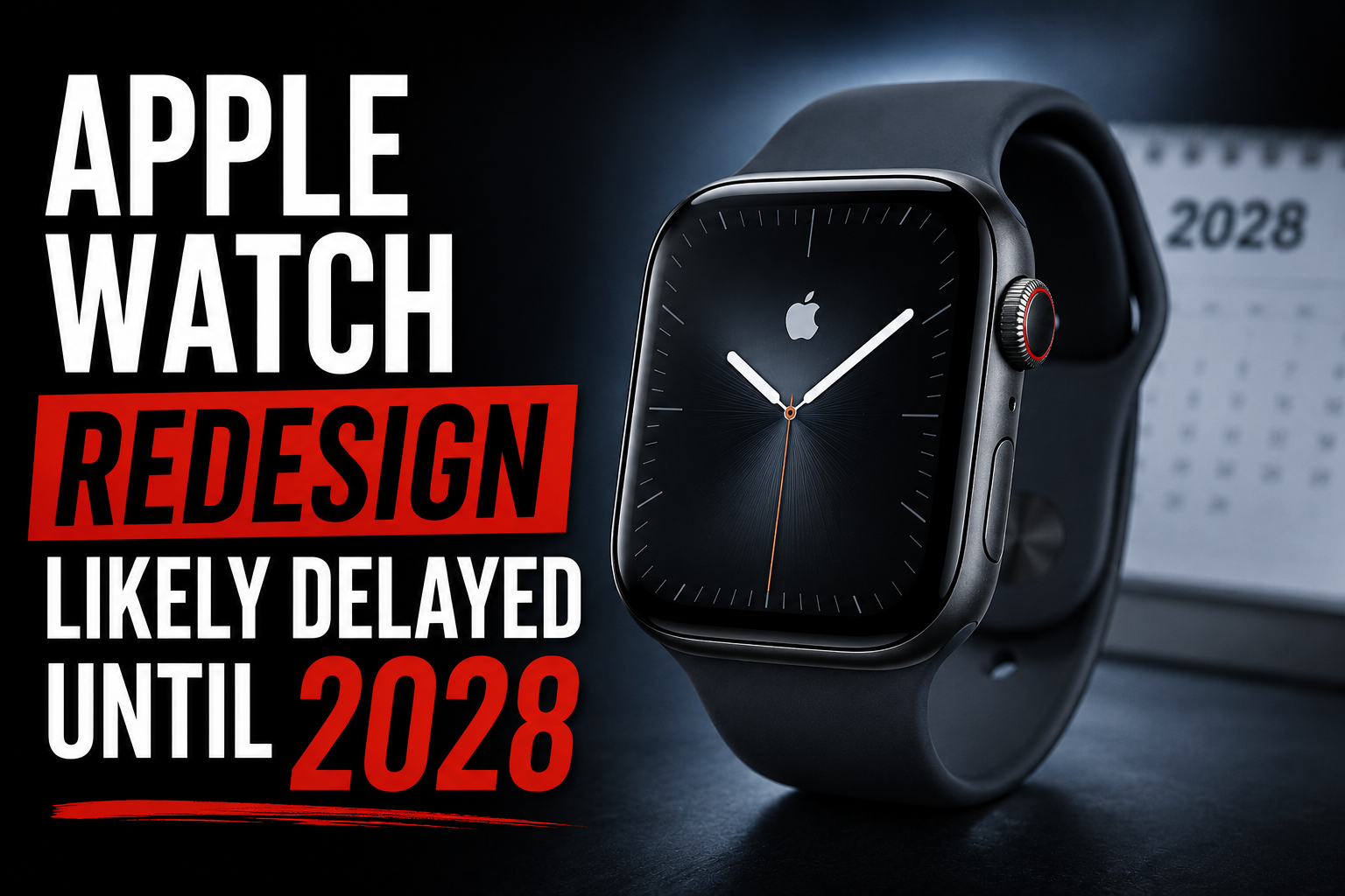 Current Apple Watch with rectangular rounded edges and band, hinting at future internal upgrades