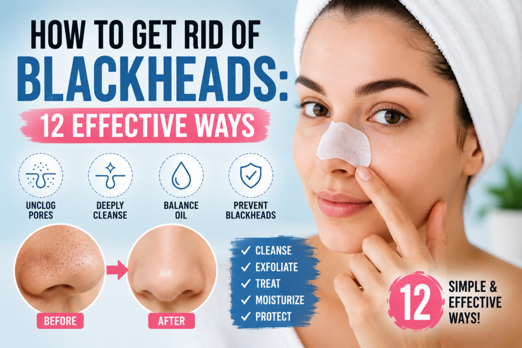Woman cleansing face with salicylic acid cleanser next to clay and charcoal masks