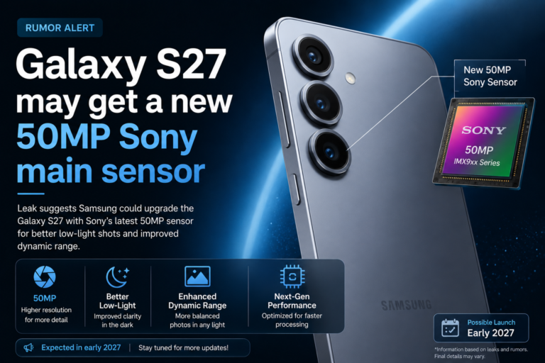 Galaxy S27 concept showing a new 50MP Sony main camera sensor