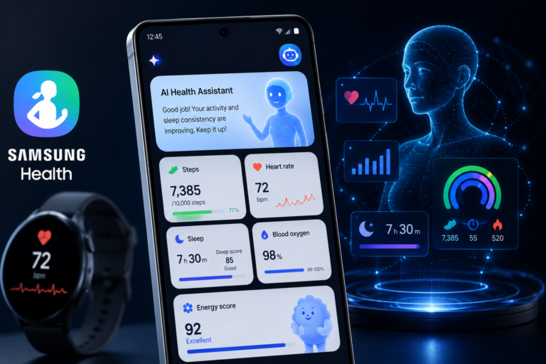 Galaxy Watch and Galaxy Ring displaying AI-driven health charts from Samsung Health Assistant