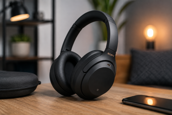 Sony WH-1000XM4C headphones in different colors with a compact foldable design