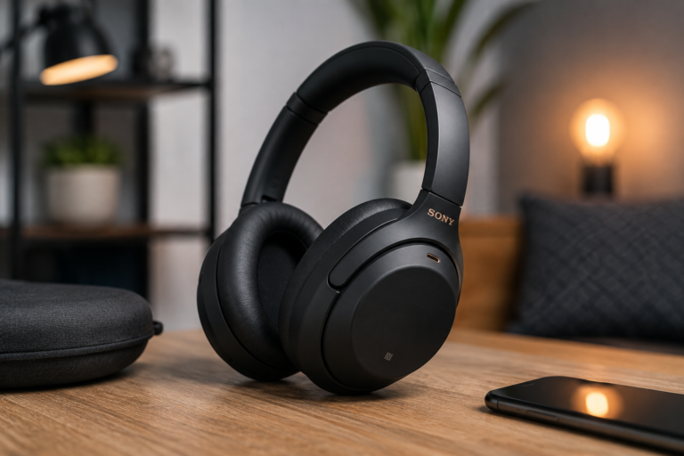Sony WH-1000XM4C headphones in different colors with a compact foldable design