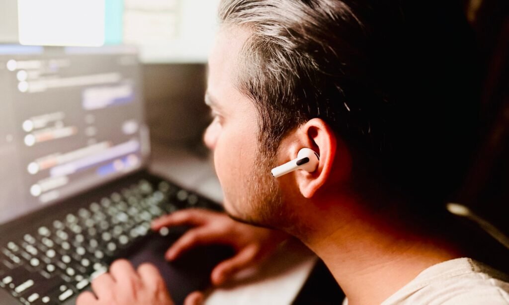 Person wearing AirPods Pro.