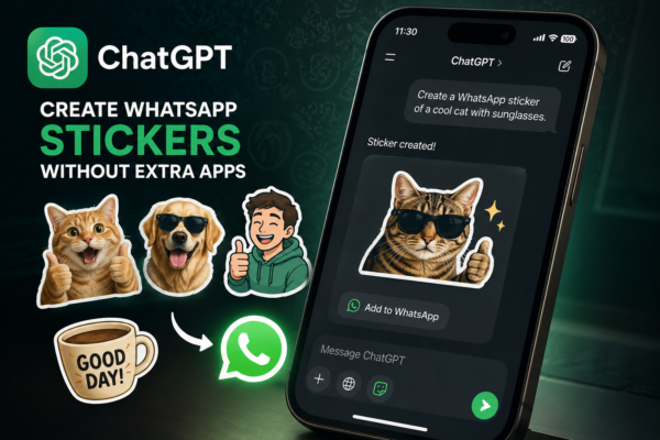 ChatGPT WhatsApp sticker maker feature with a generated sticker