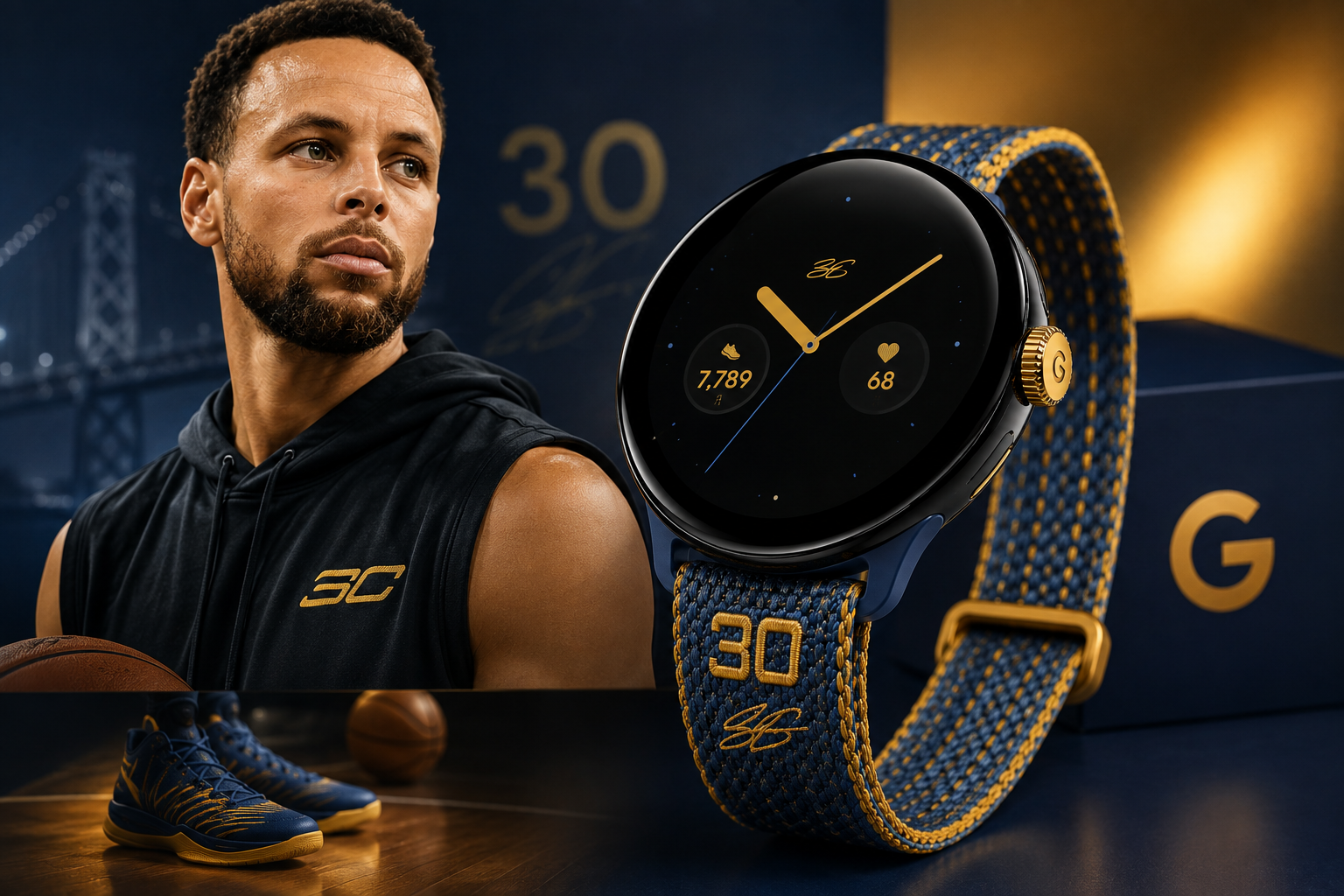 Google Pixel Watch 5 Stephen Curry Special Edition with stone grey and taupe strap